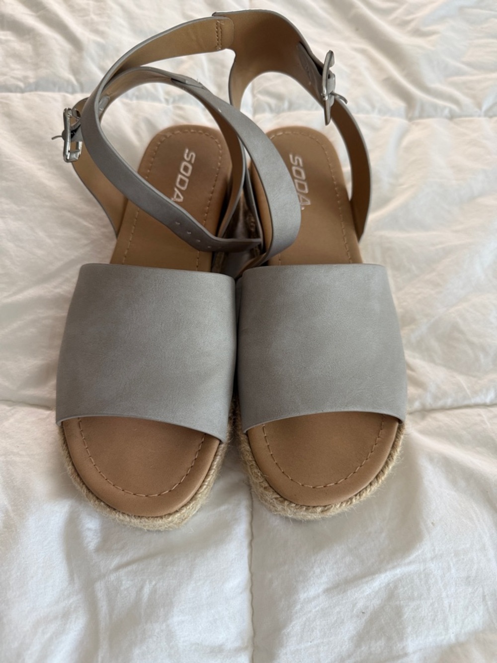 Soda Light Silver Ankle-Strap Espadrille Sandals